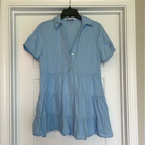 Light Blue Tiered Button-Down Dress